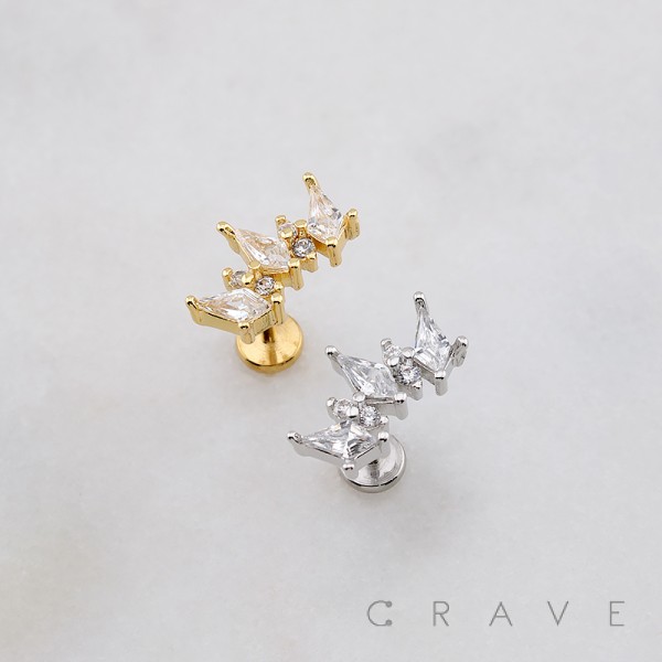 MARQUISE CZ FAN CROWN THREADLESS (PUSH IN) 316L SURGICAL STEEL LABRET SET